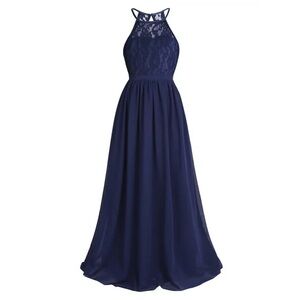 Elegant Navy Blue Lace kids Gown